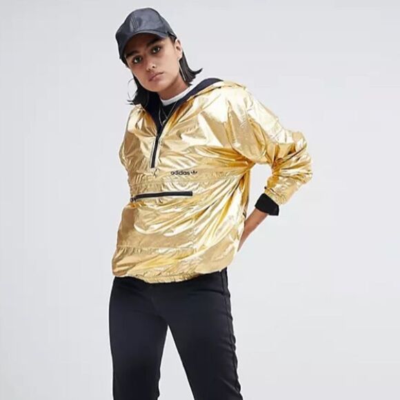adidas - Originals Half Zip Hooded Jacket In High Shine Gold sz M - Picture 5 of 6